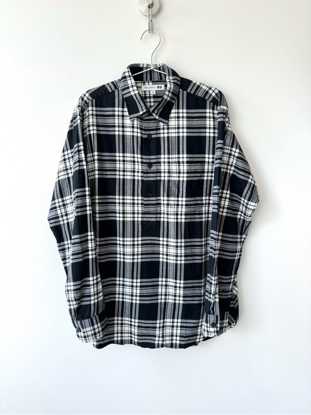JW Anderson for Uniqlo Black & White Plaid Flannel Half Button Up Shirt - Size S